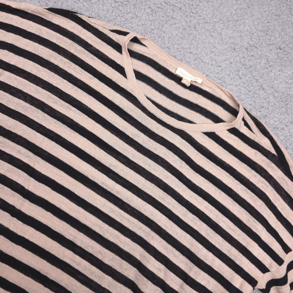 Eileen Fisher Fine Linen Crep Stripe Lightweight Short Sleeve Beige Black Size S